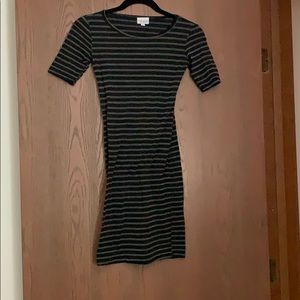 Lularoe Julia Black and Gray Striped Dress